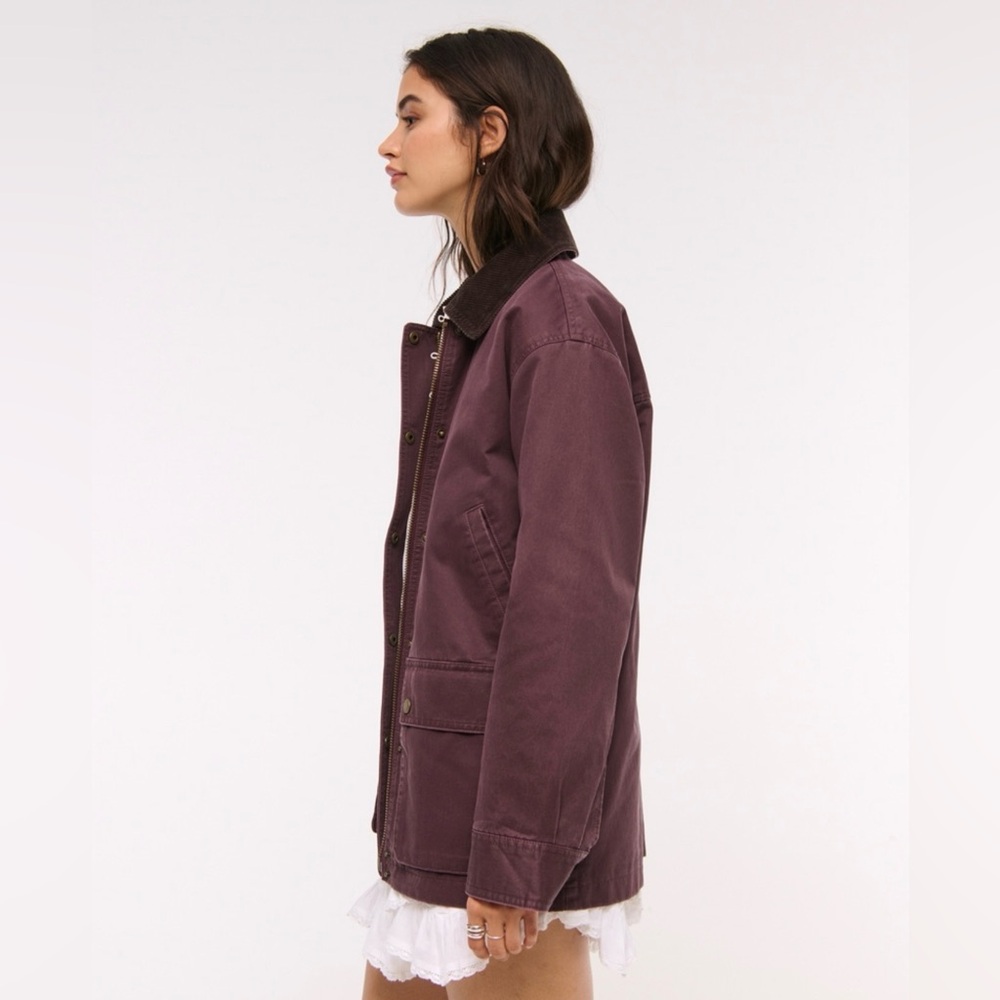 Abercrombie & Fitch Mid-Length Waxed Barn Jacket - Size S - Burgundey - Picture 4 of 8